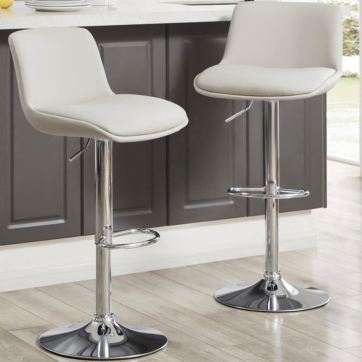 MINCETA Bar Stools,Modern Upholstered Swivel Stool,Adjustable Height 24" to 34".