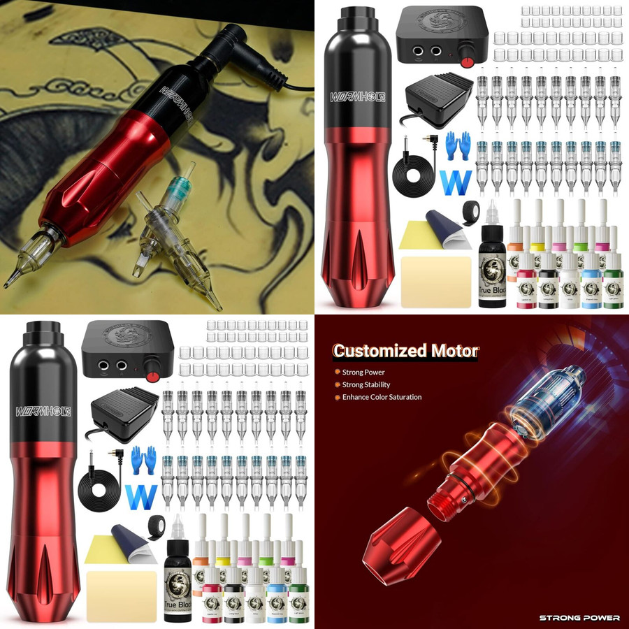 MEJOR Tatuaje Maquina Kit Pistola Bolígrafo Cartucho Agujas Conjunto Salon Casa
