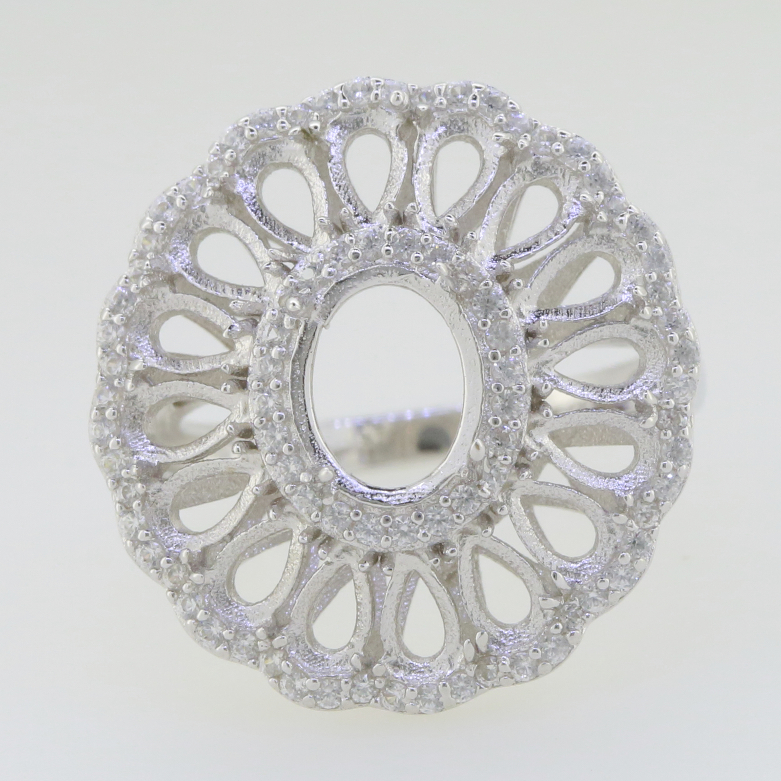 Sterling Silver Semi Mount Ring Setting Cabochon Oval OV 9X7mm Cluster Ring