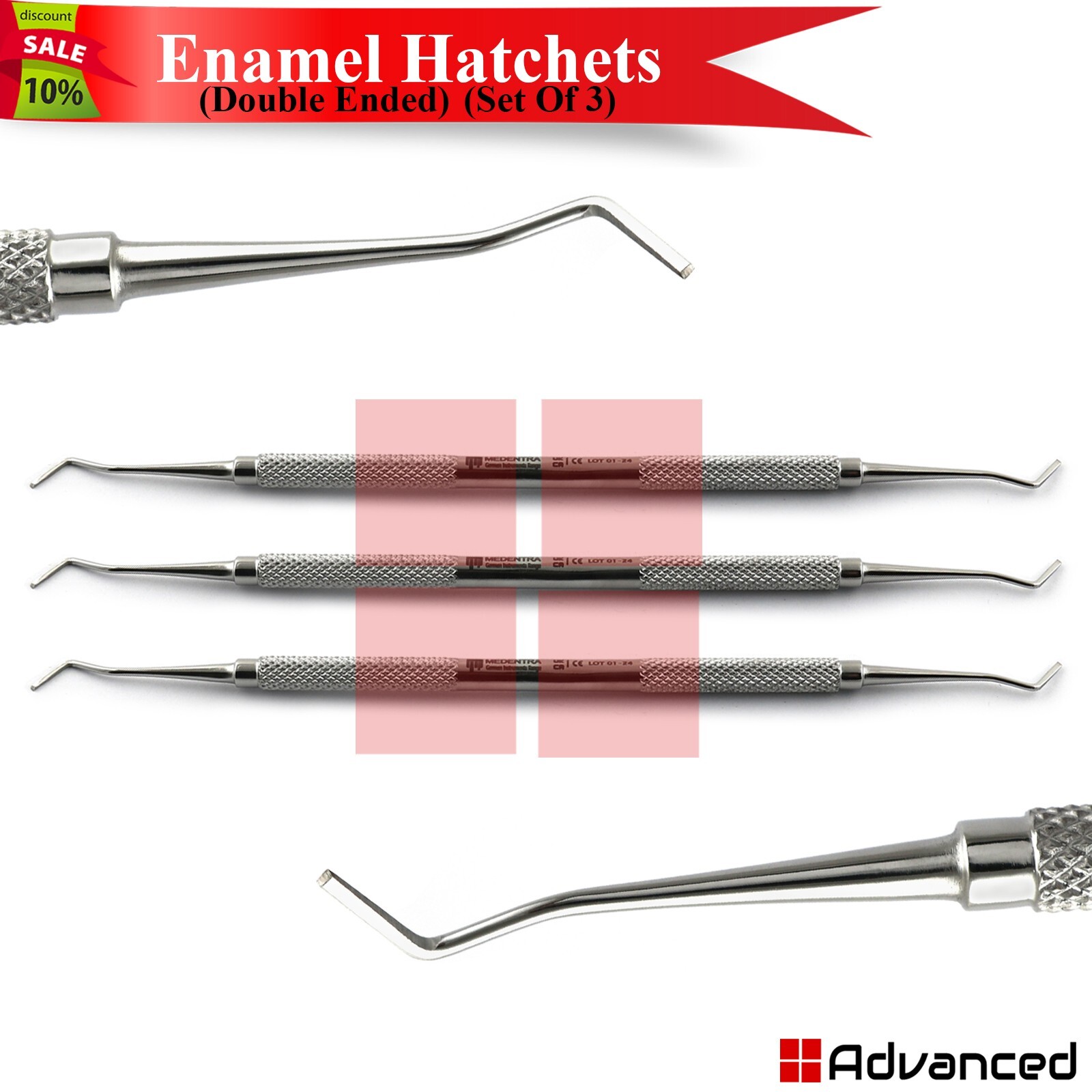 3 Piece Dental Enamel Hatchets Oral Tissue Cutting Chisel Restorative Instrument