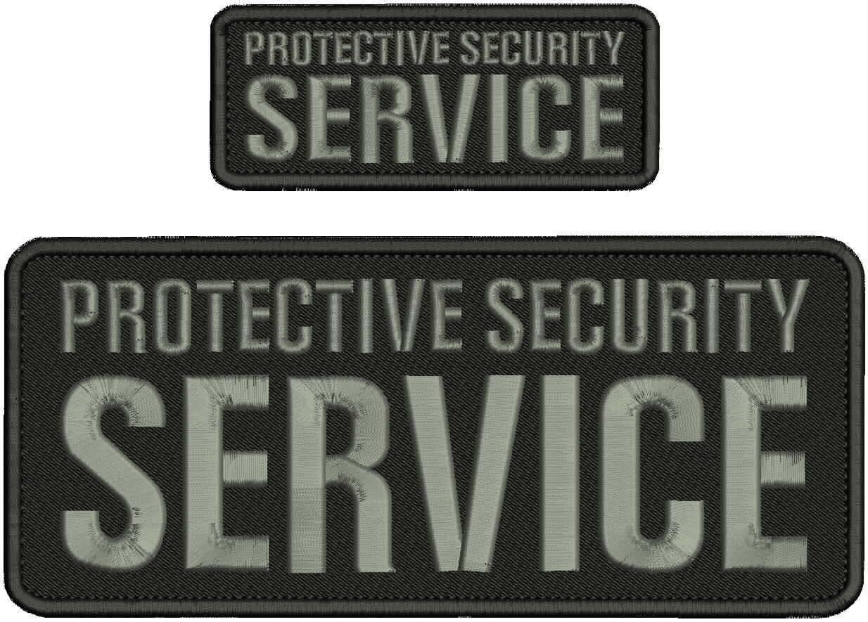 PROTECTIVE SECURITY SERVICE EMBROIDERY PATCH 4x10 & 2X5  hook on back/GRAY