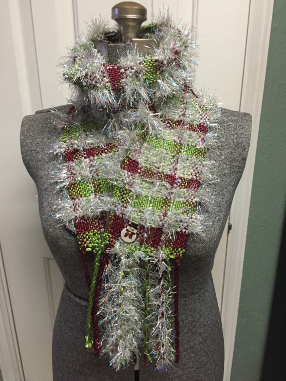 Glitzy Snowman Christmas  Scarf~ Hand woven original handmade ~by GingerAnnette