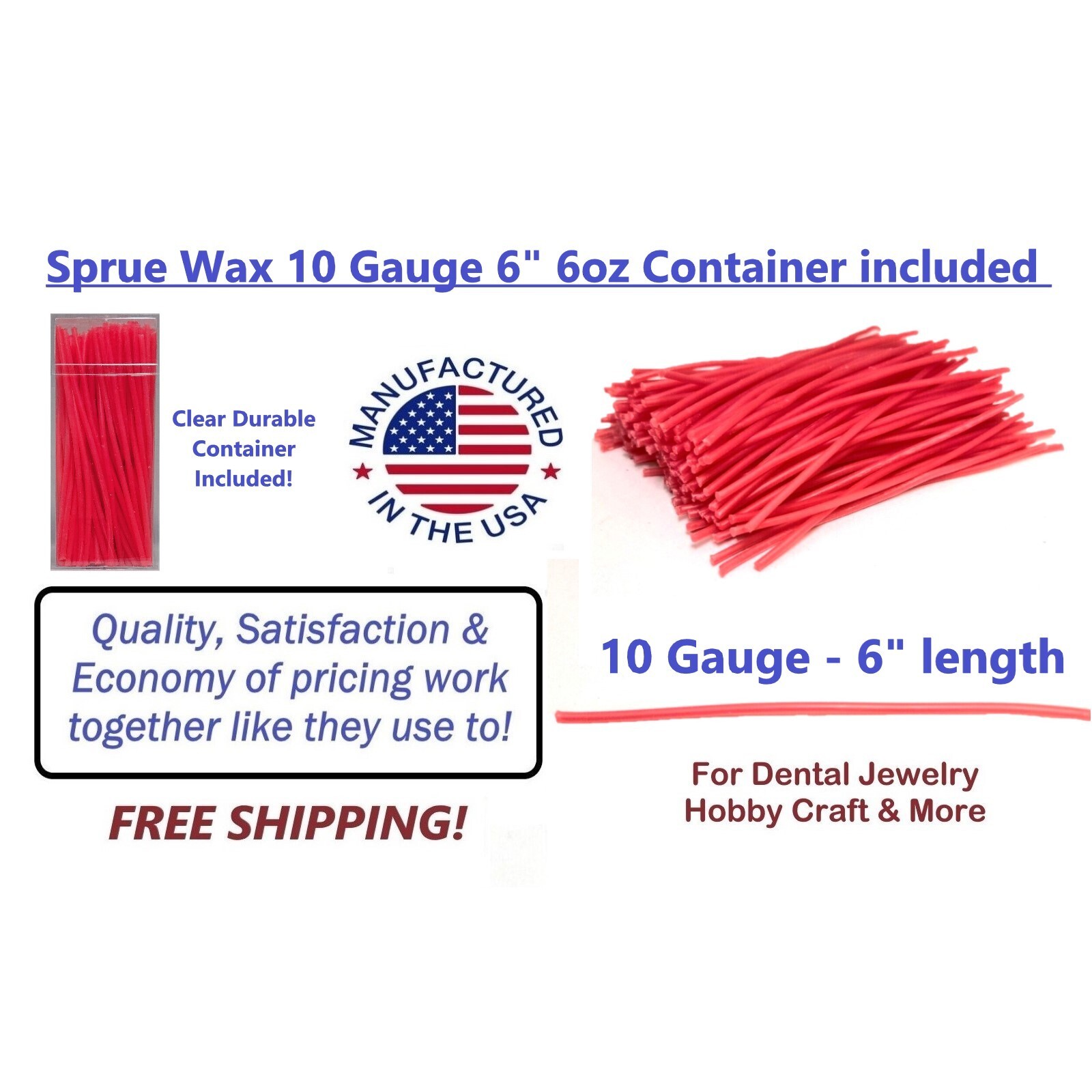 Sprue Wax 10 Gauge 6" 6oz Container included Dental Jewelry Investment Pattern