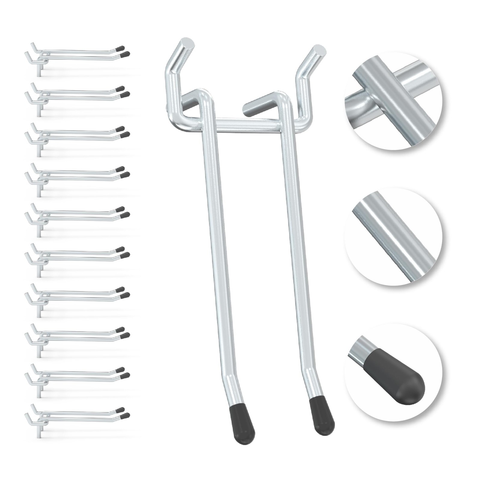 HUHOLE Double Arm Pegboard Hooks 4Inch 10PC Fit 1/4 Pegboard Ideal Peg Board Too