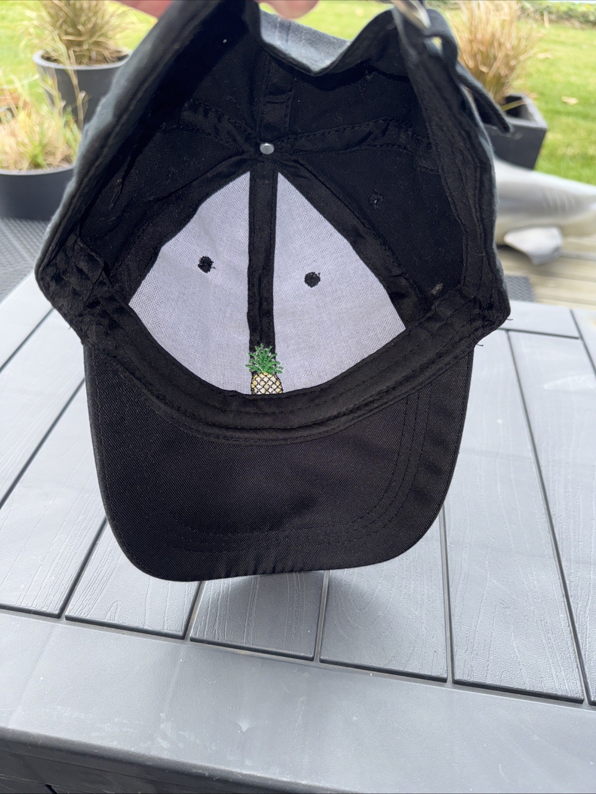 Pineapple Small embroidered front on Black Hat Cap Strap Buckle Unbranded