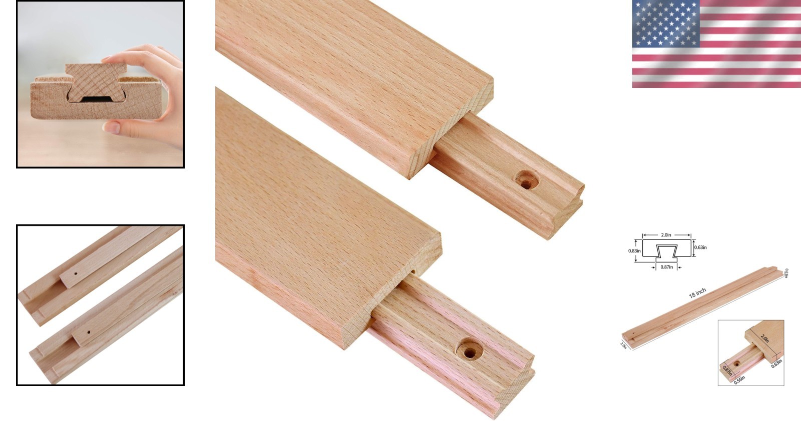18" Wood Drawer Slide Set - Smooth Center Guide Track