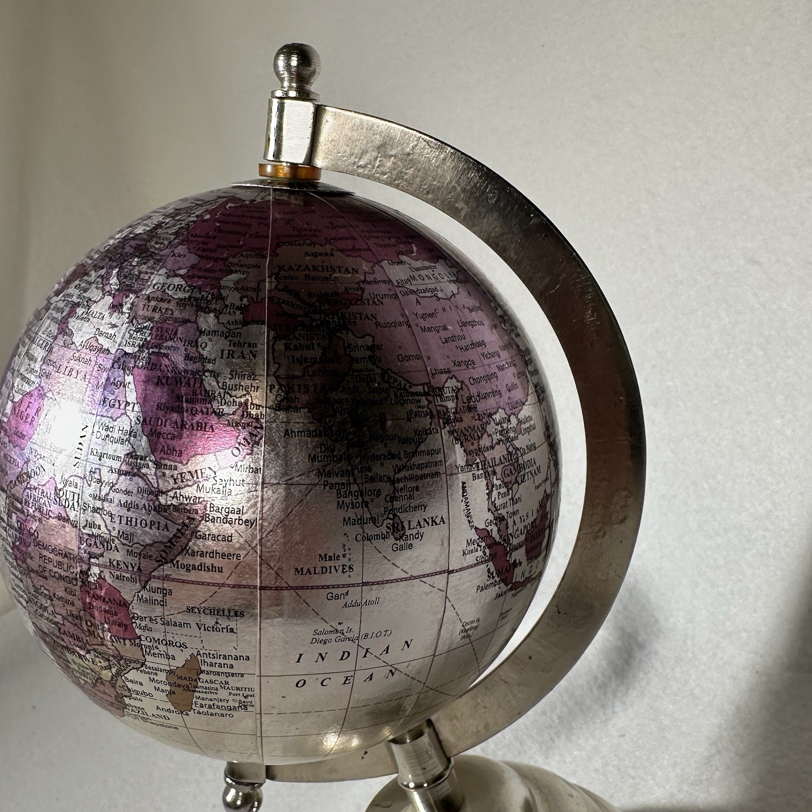 Globe On Axis with Base Silver & Purple Travel Decor
