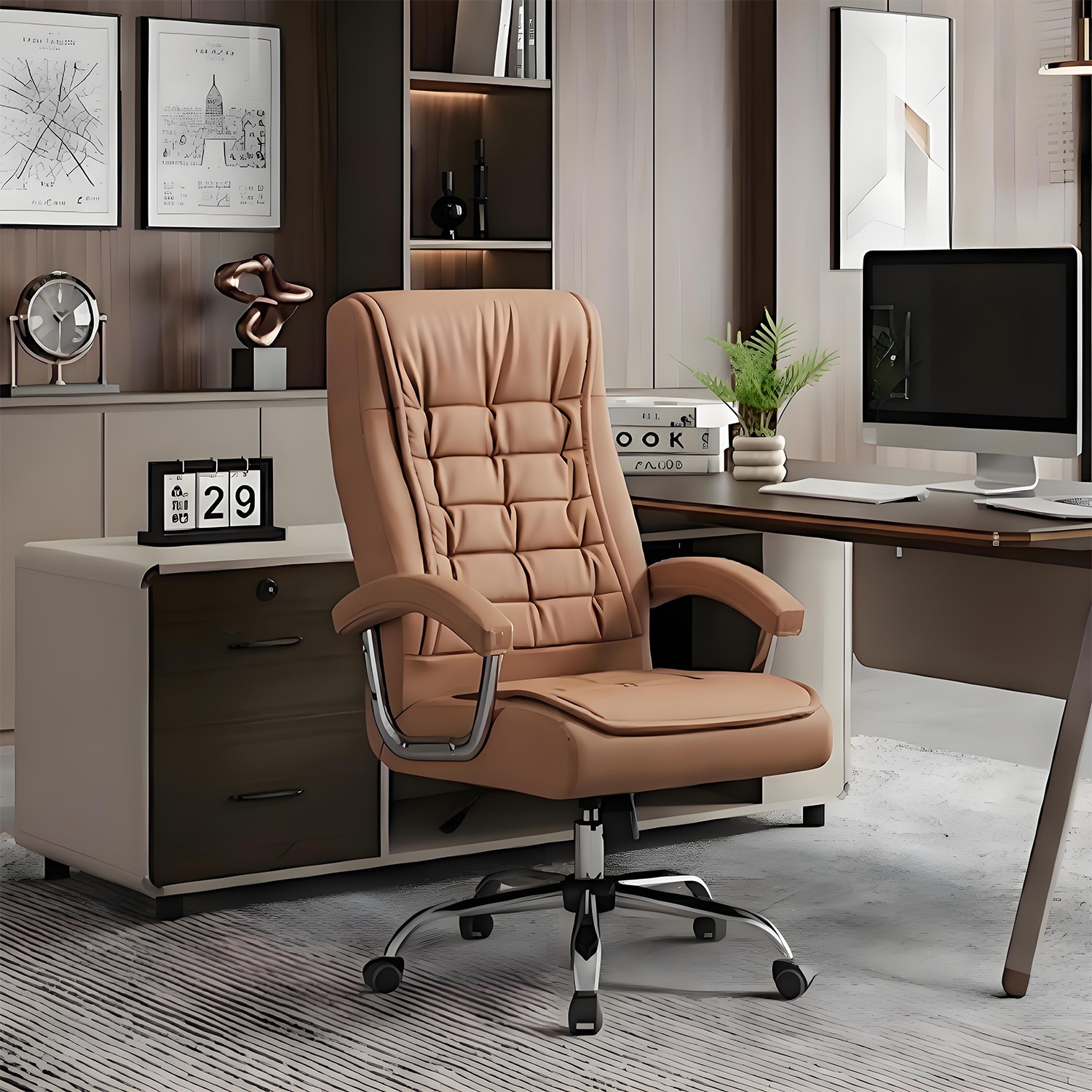 Executive Office Chair PU Leather Desk Chair Ergonomic Swivel Computer Chair