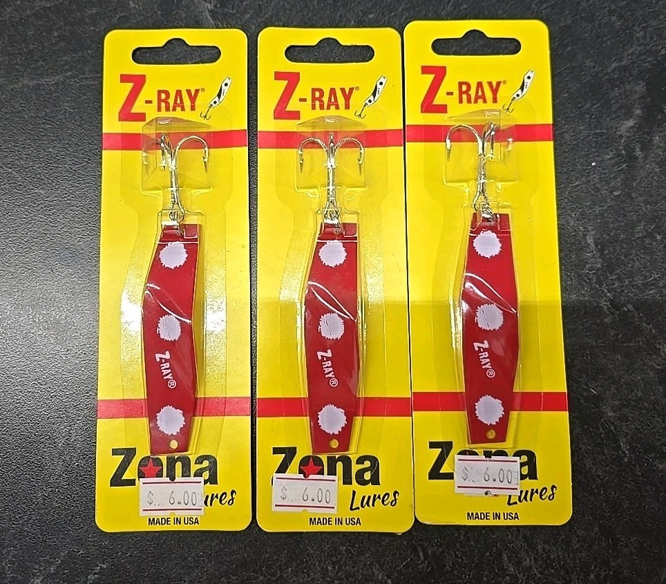 3X LOT ZONA LURES Z-Ray Lure 5/8oz RED W/ WHITE SPOTS TROUT, BASS, PIKE SALMON