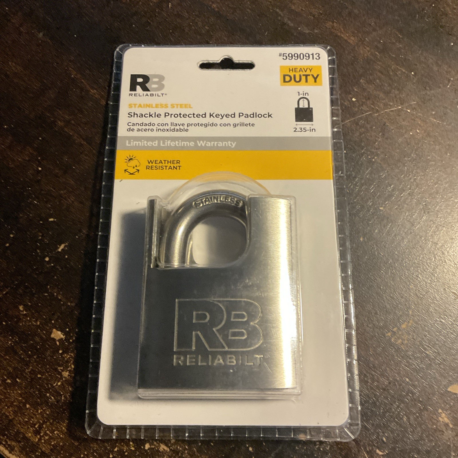 RELIABILT Keyed Padlock, 2-3/8" Wide x 1" Shackle Keyed Different stainless NEW*