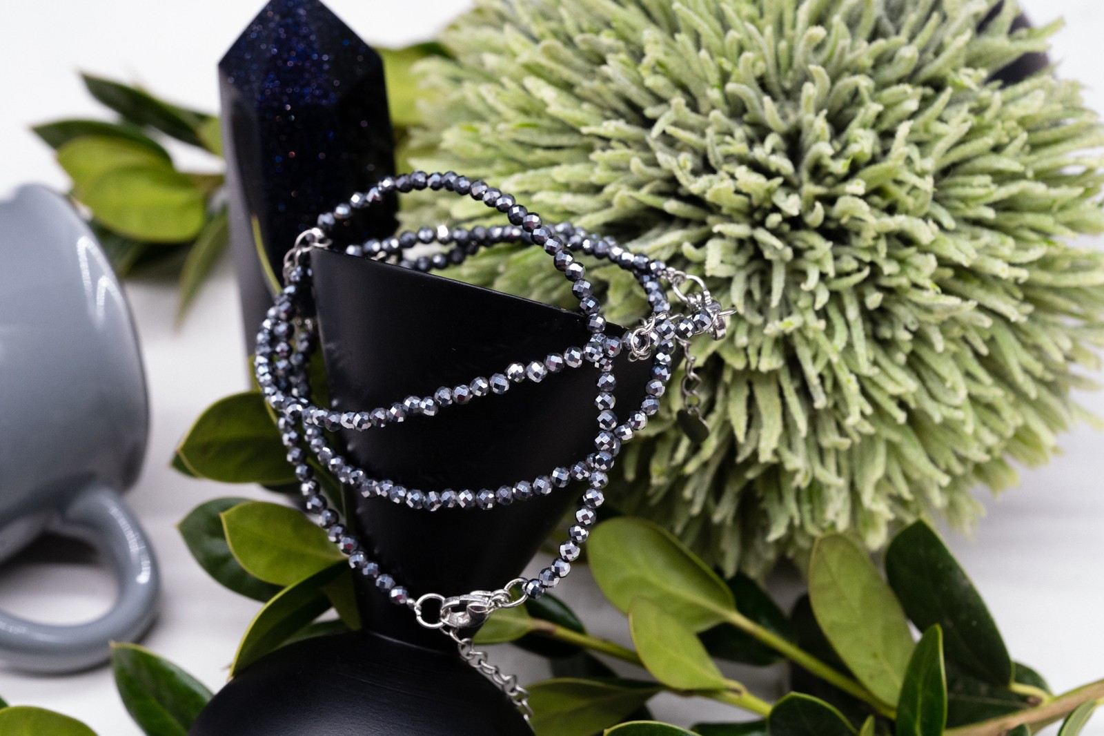 Hematite Crystal Sparkling Faceted Seed Beads Crystal Bracelet