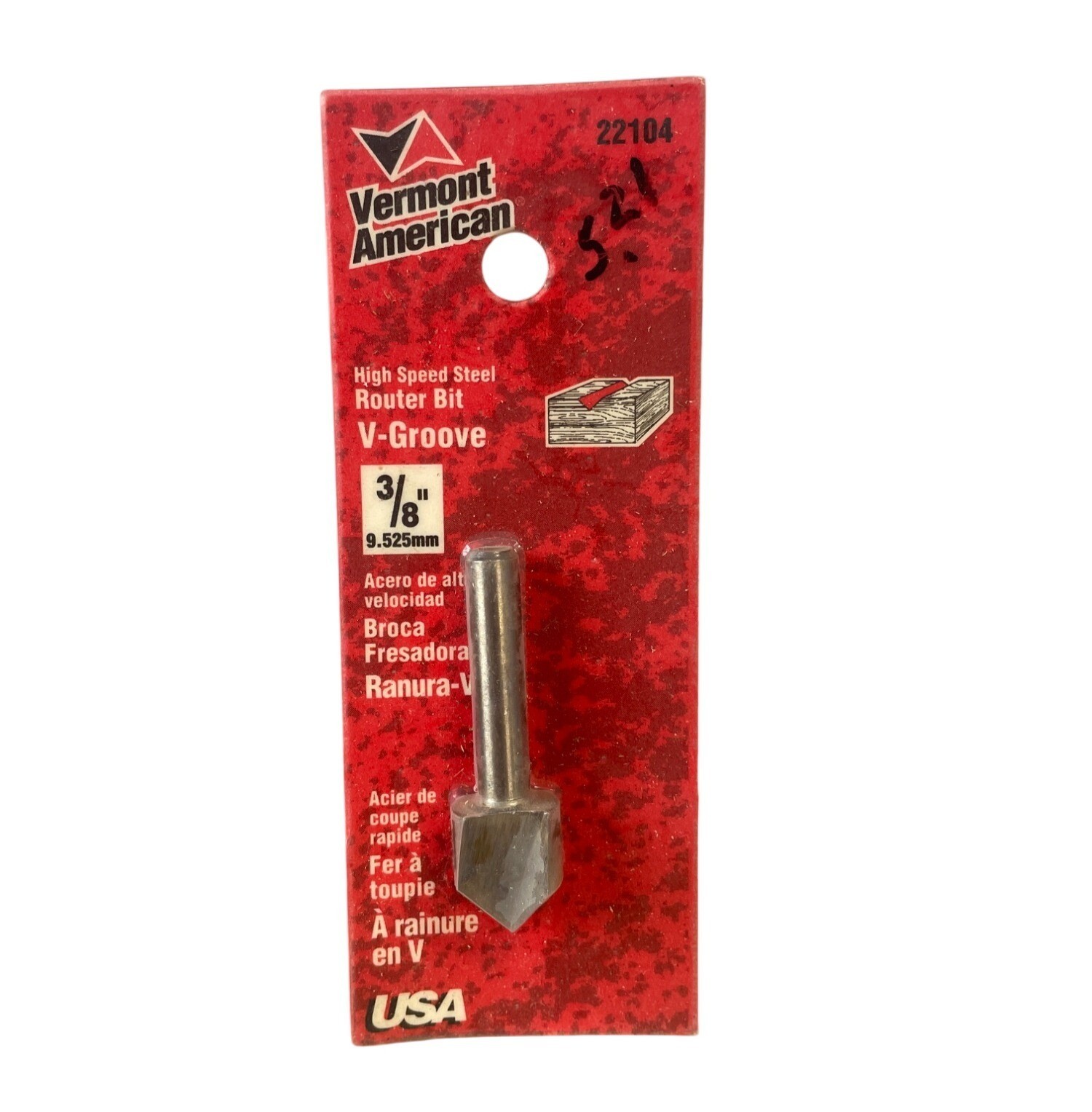 Vermont American 3/8" V-Groove High Speed Steel Router Bit 22104