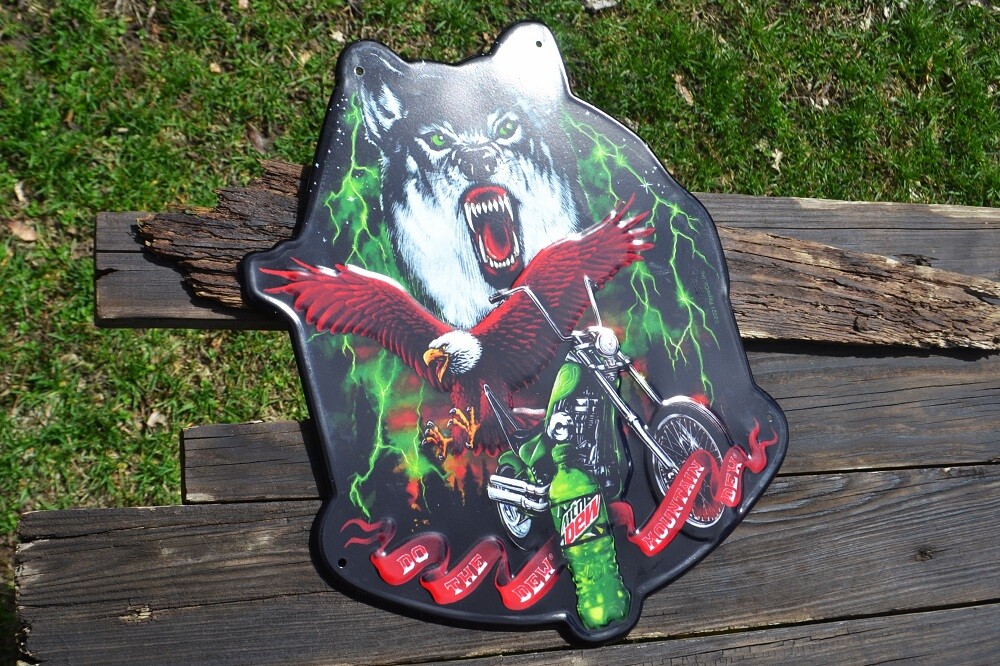Mountain Dew Embossed Tin Metal Sign - Do the Dew - Wolf Pack - Yahooo! - Eagle