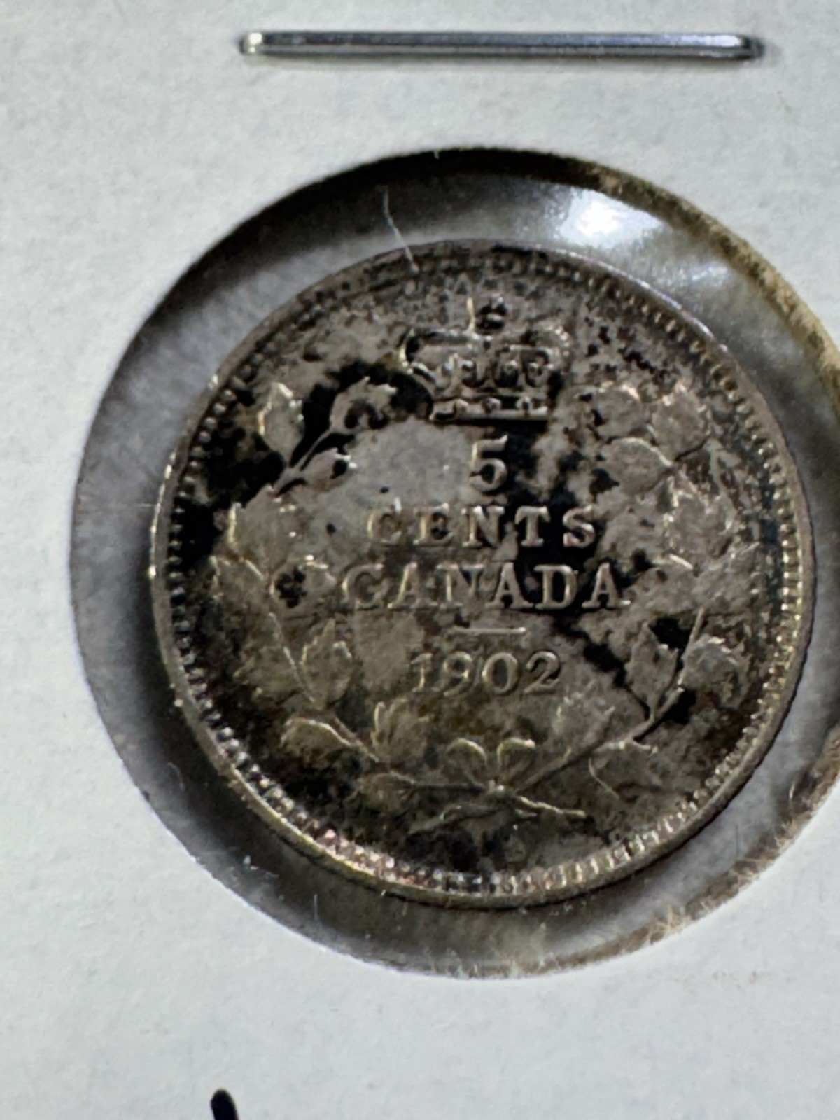 1902 Canada 5 Cents Small Silver Coin Damaged