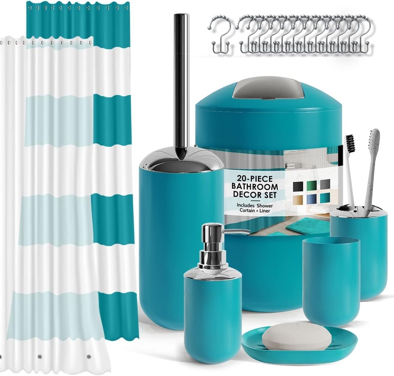 Clara Clark Bathroom Set - Teal Bathroom Accessories Set, 20PC Bathroom Accessor