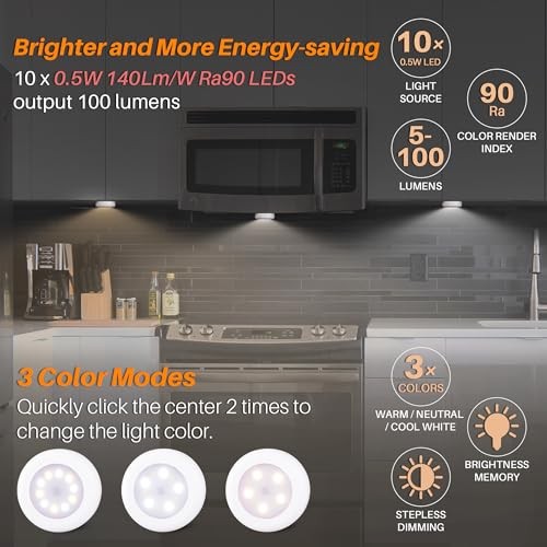 4 Pack 3.1” Dimmable Push Tap 3.1 inch, Round, 4 Pack 3 Colors, Round, 4 Pack