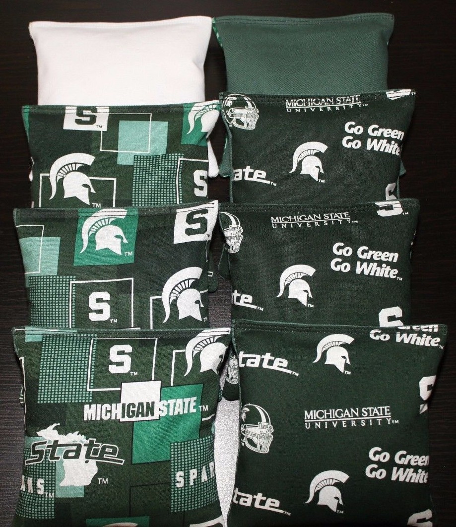 8 CORNHOLE BEANBAGS made w Michigan State University Fabric ACA Reg Bags
