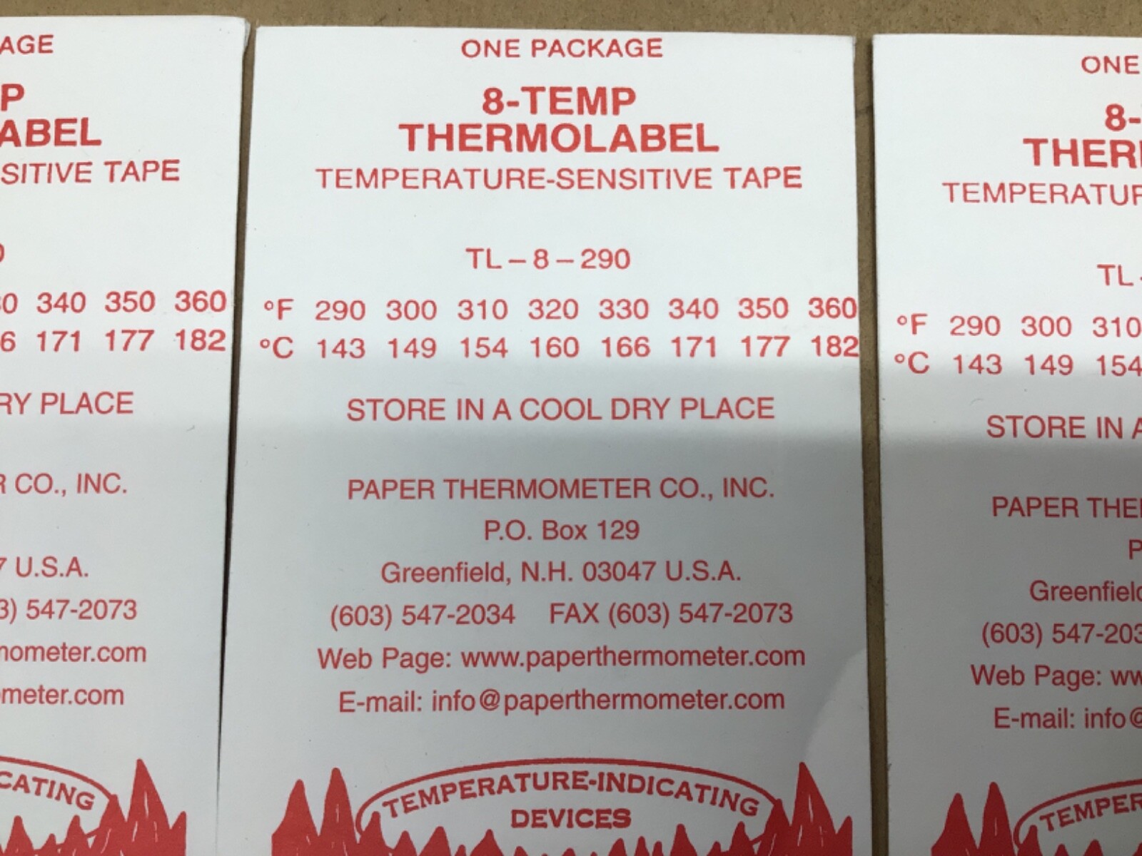 Paper Thermometer 8-Temp THERMOLABEL TL-8-290 (Lot of 3) #4028K38IAC