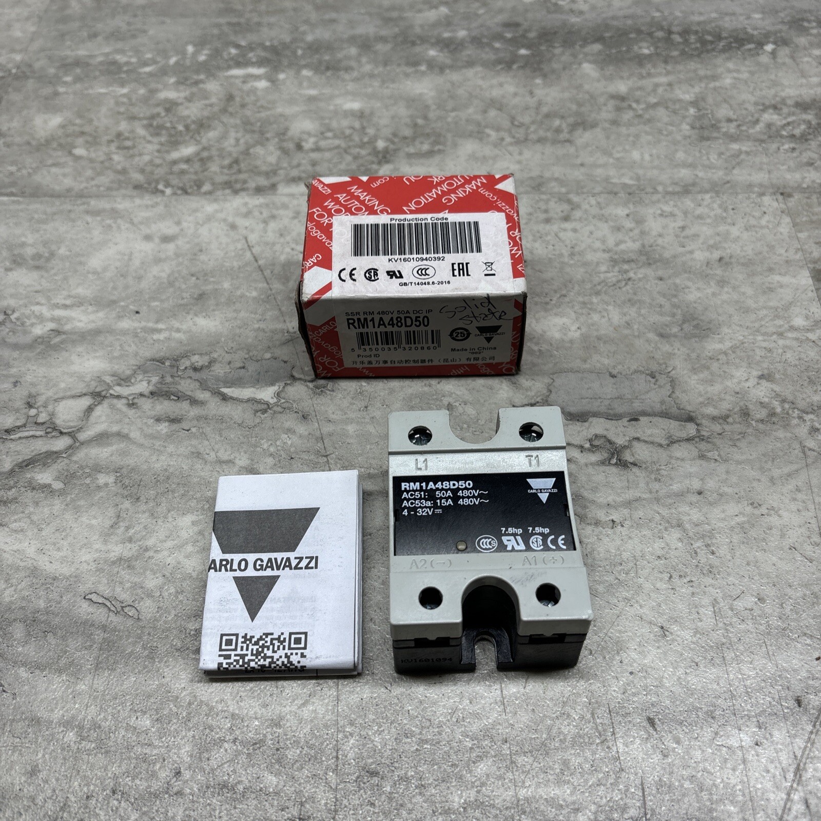 Carlo Gavazzi RM1A48D50 Solid State Relay, Panel Mount, 50 Amp, New
