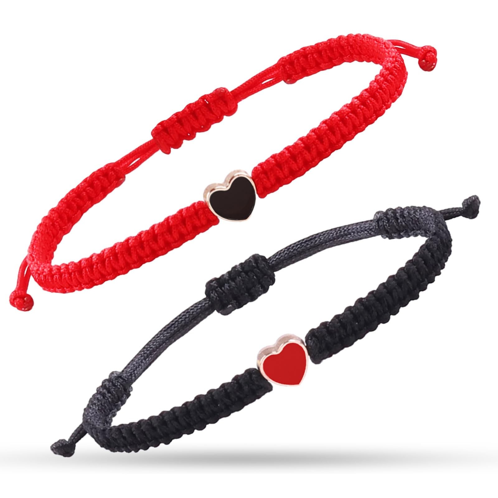 2pcs String Bracelet,Valentines Day Matching Heart Bracelets Set Handmade Wov...