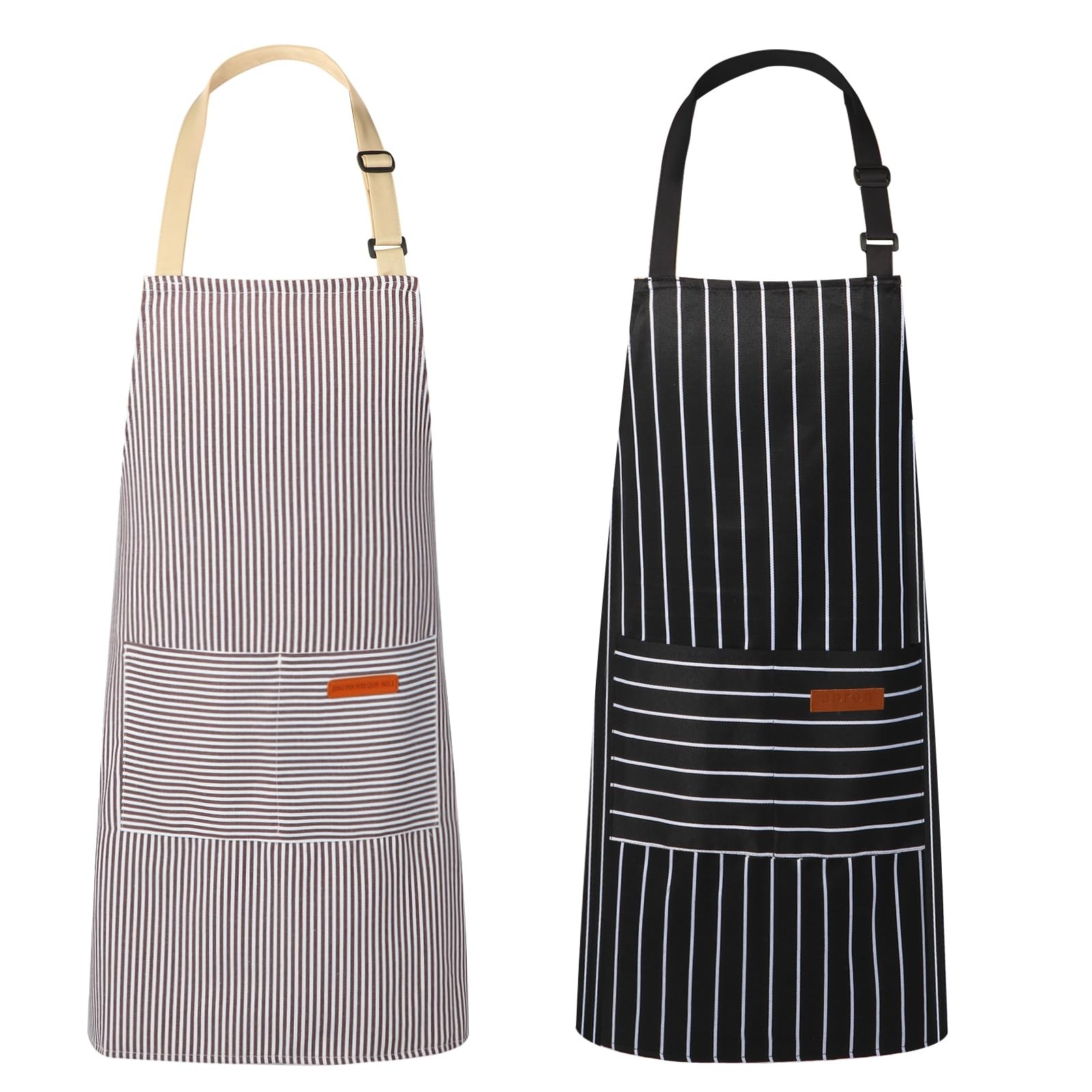 VALOME 2 Pack Kitchen Aprons, Apron for Cooking with One Size, Black & Brown