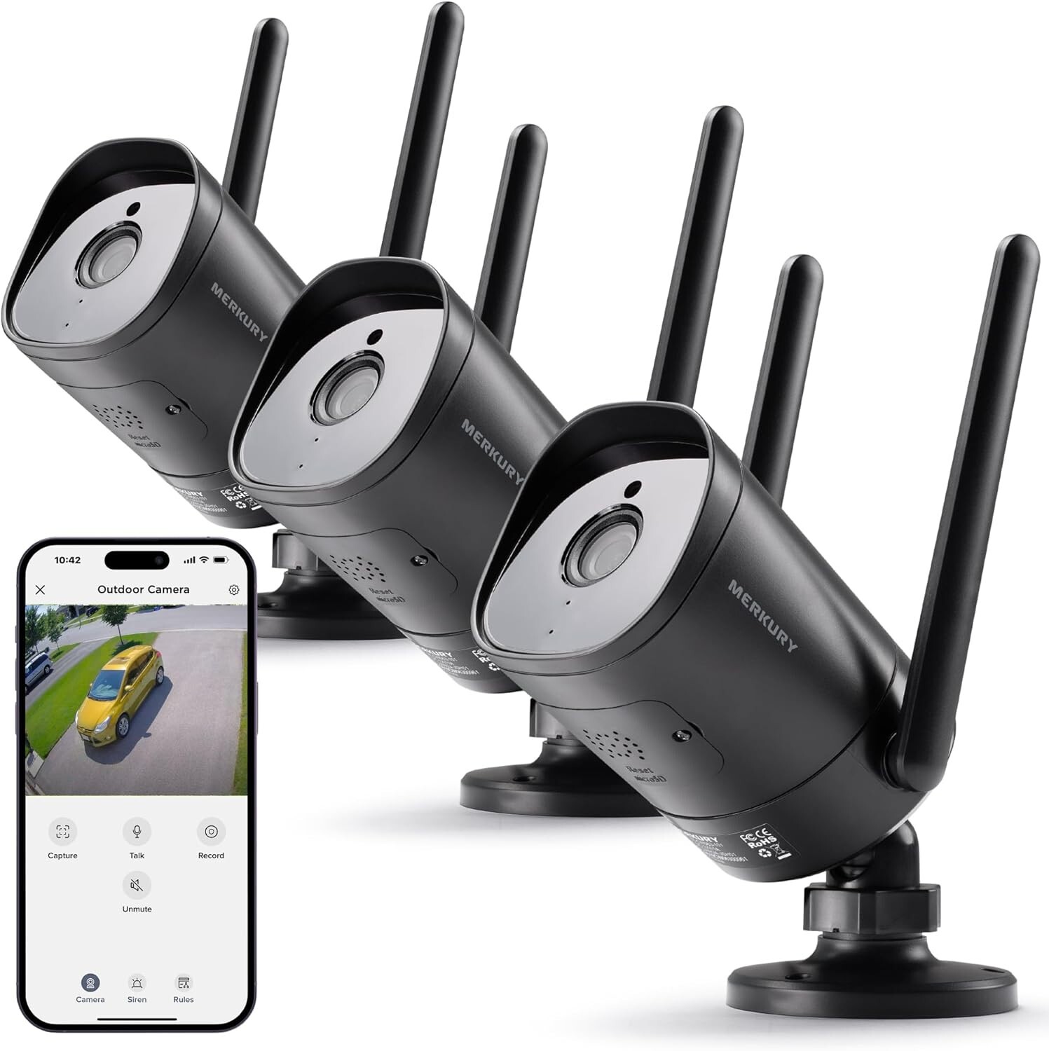 1080P Smart Outdoor Security Camera Weatherproof Night Vision Two-way Audio 3pac