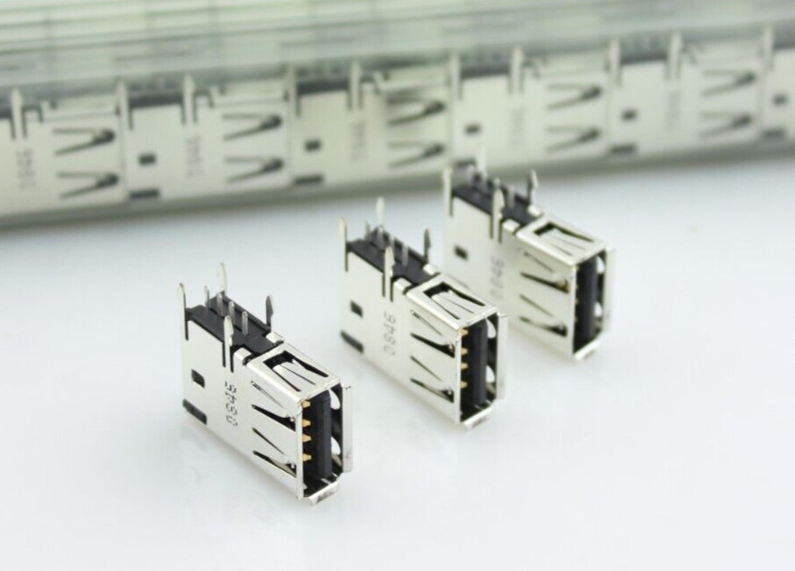 New Qty 3 USB Type-A Female 4 Pin PCB Mount Socket Plug Connector Right Angle