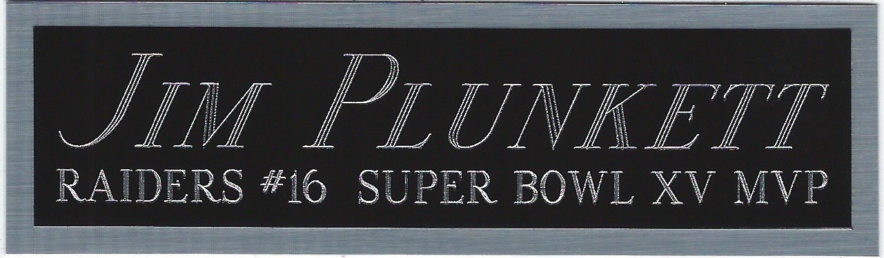 JIM PLUNKETT RAIDERS NAMEPLATE AUTOGRAPHED SIGNED FOOTBALL-HELMET-JERSEY-PHOTO
