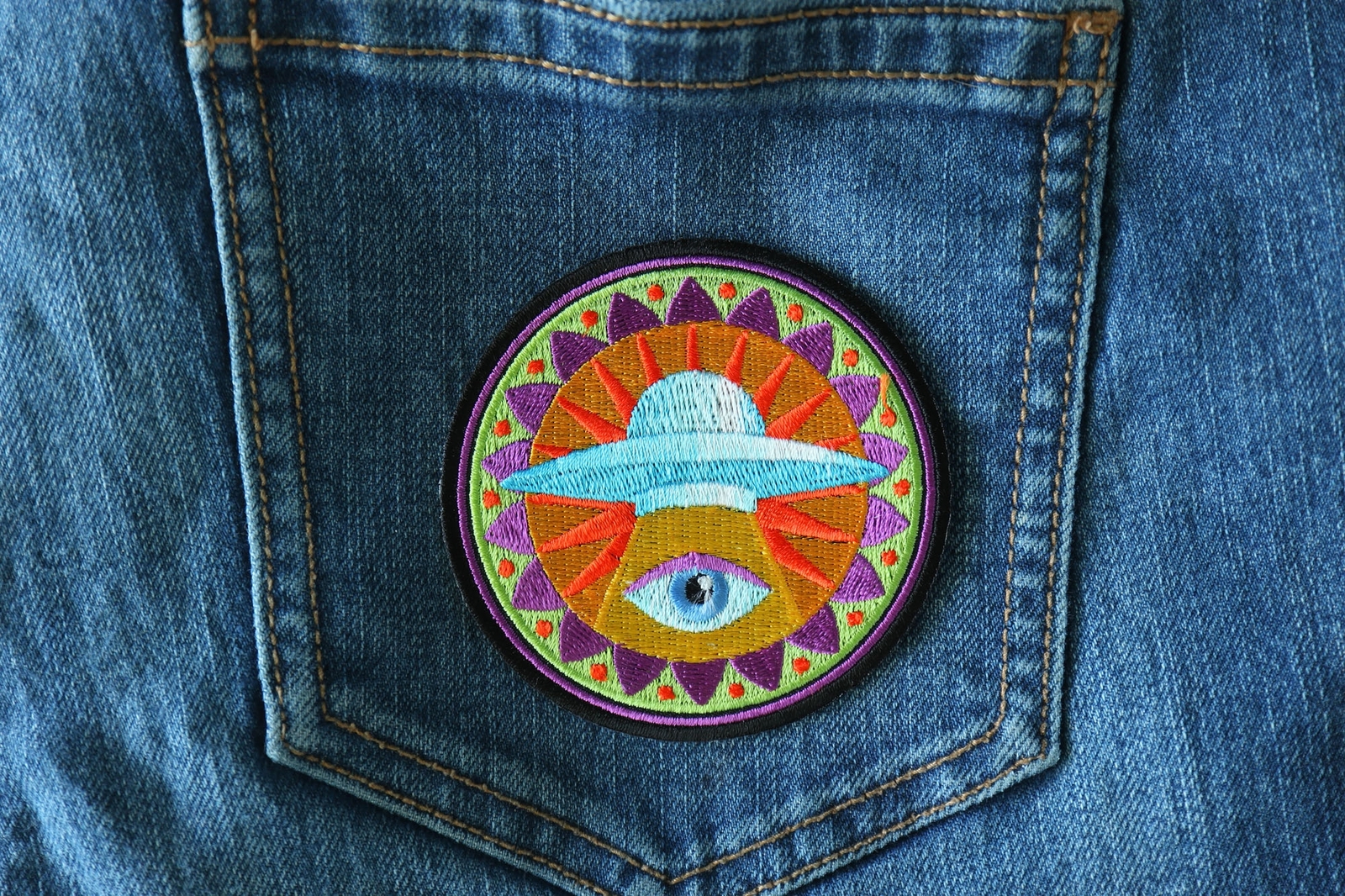 Spiritual Eye UFO Novelty Iron on Patch - 3x3 inch - P6729