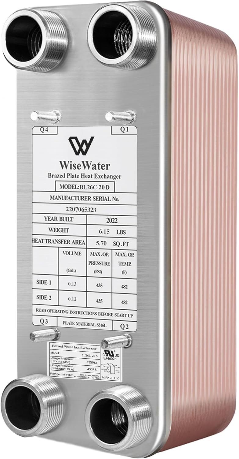 Brazed Plate Heat Exchanger Stainless Steel SS316L 5"X12" 20 Plates 1 1/4" MPT 3