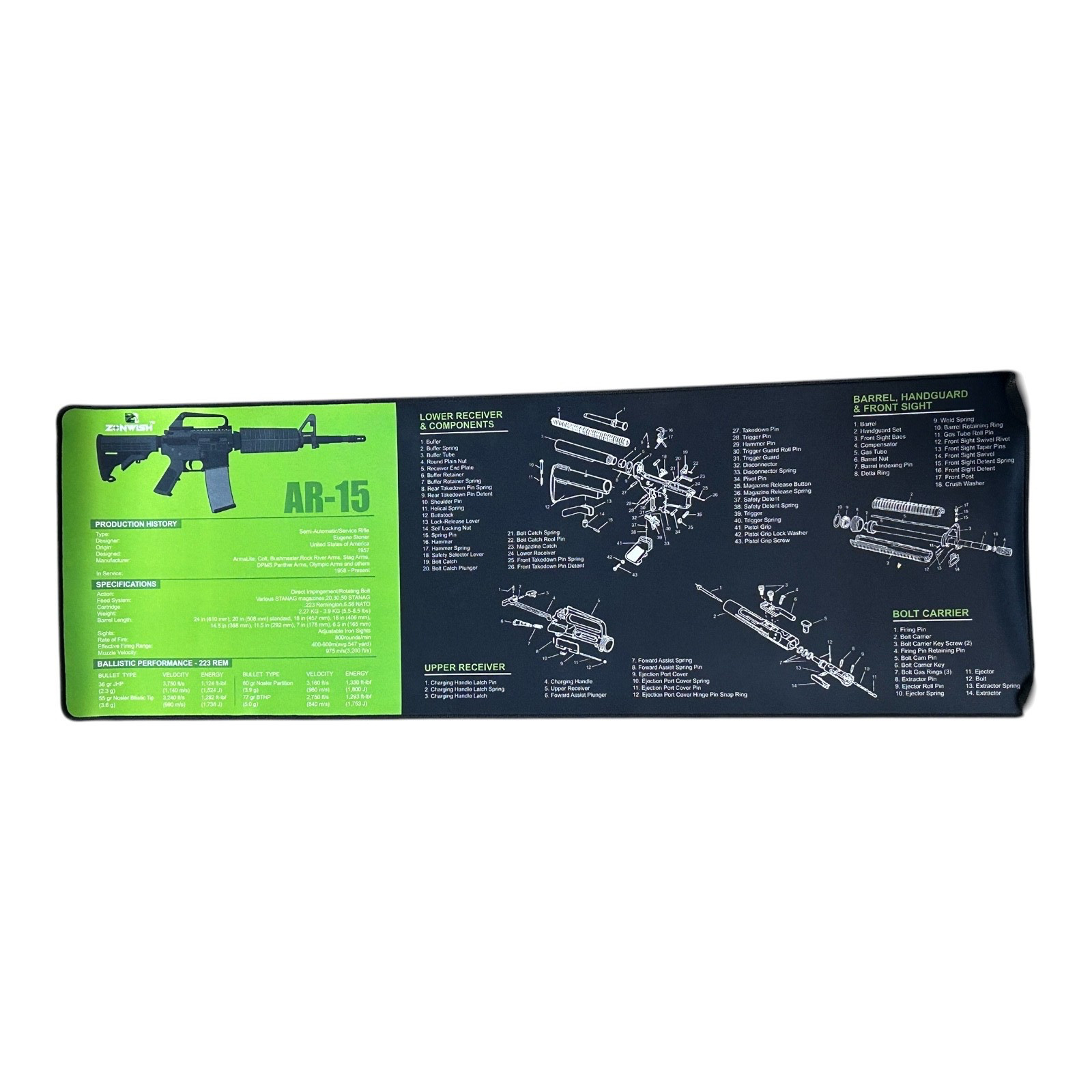 AR-15 Tactical Gun Cleaning Mat 12" x 36" Heavy-Duty Non-Slip Armorer Bench Pad