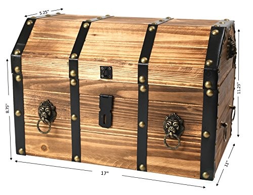 Lockable Large Wooden Pirate Trunk with Lion Ring Handles