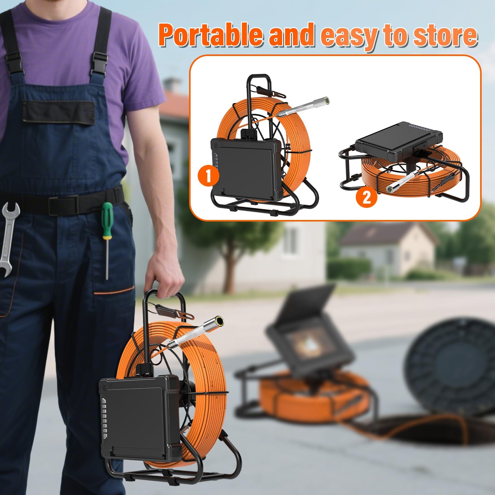 Sewer Camera 100FT/30M 23mm Pipe Inspection Camera DVR & Audio Recorder with ...