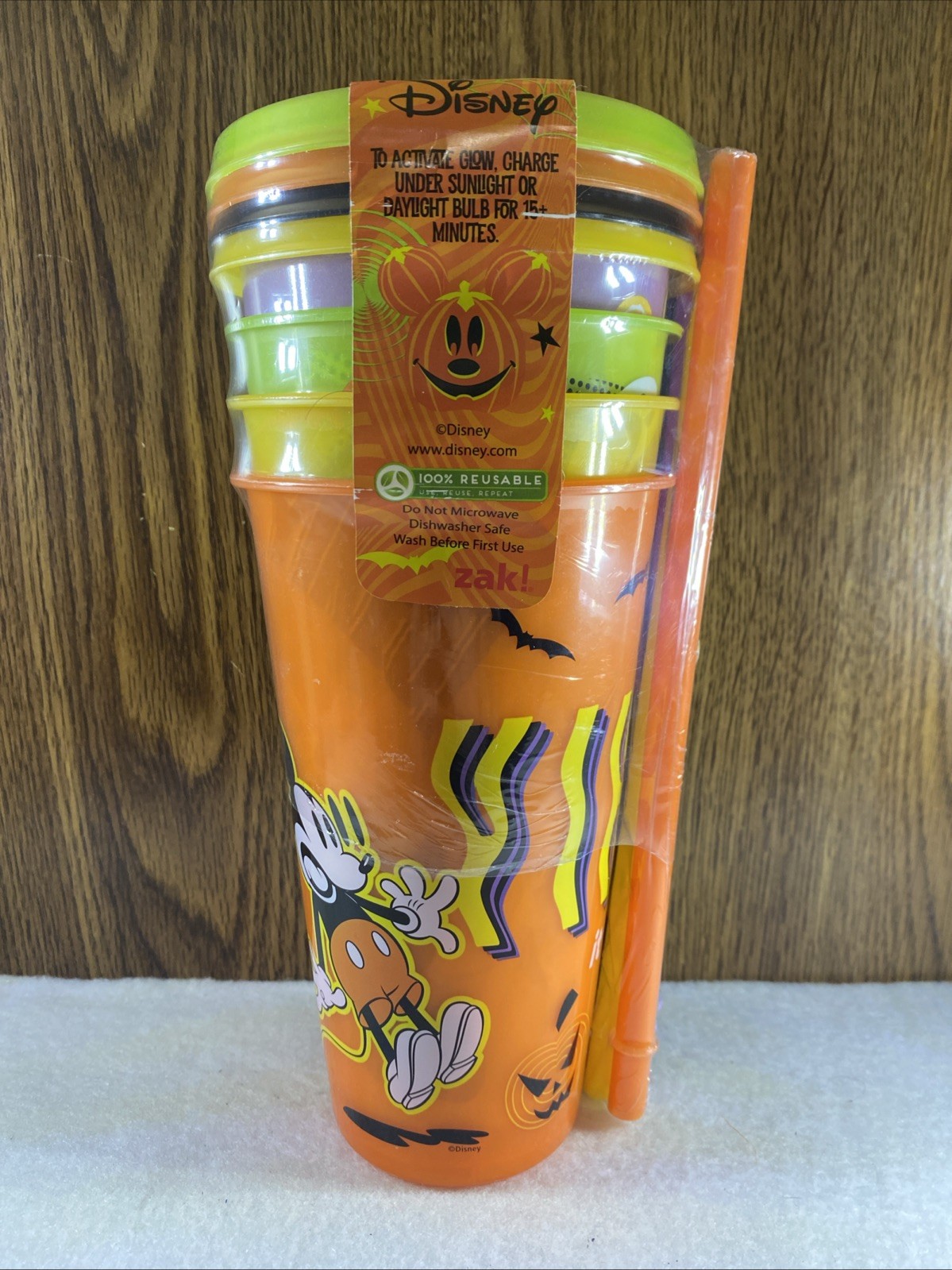 Disney Mickey Mouse Set of Four Glow in the Dark Tumblers Reusable. NEW.