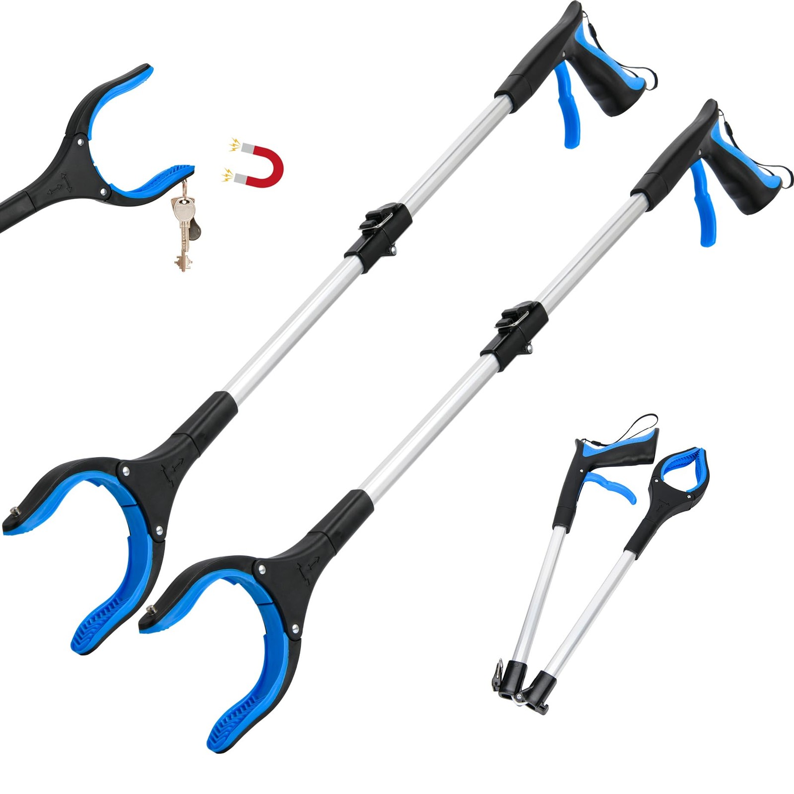 32" Grabber Reacher Tool, 2-Pack Foldable Pickup Tool Blue