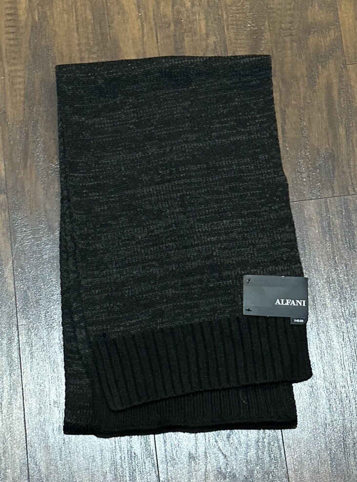 Alfani Scarf Unisex Warm Winter Wrap Scarf Charcoal 100% Acrylic NWT