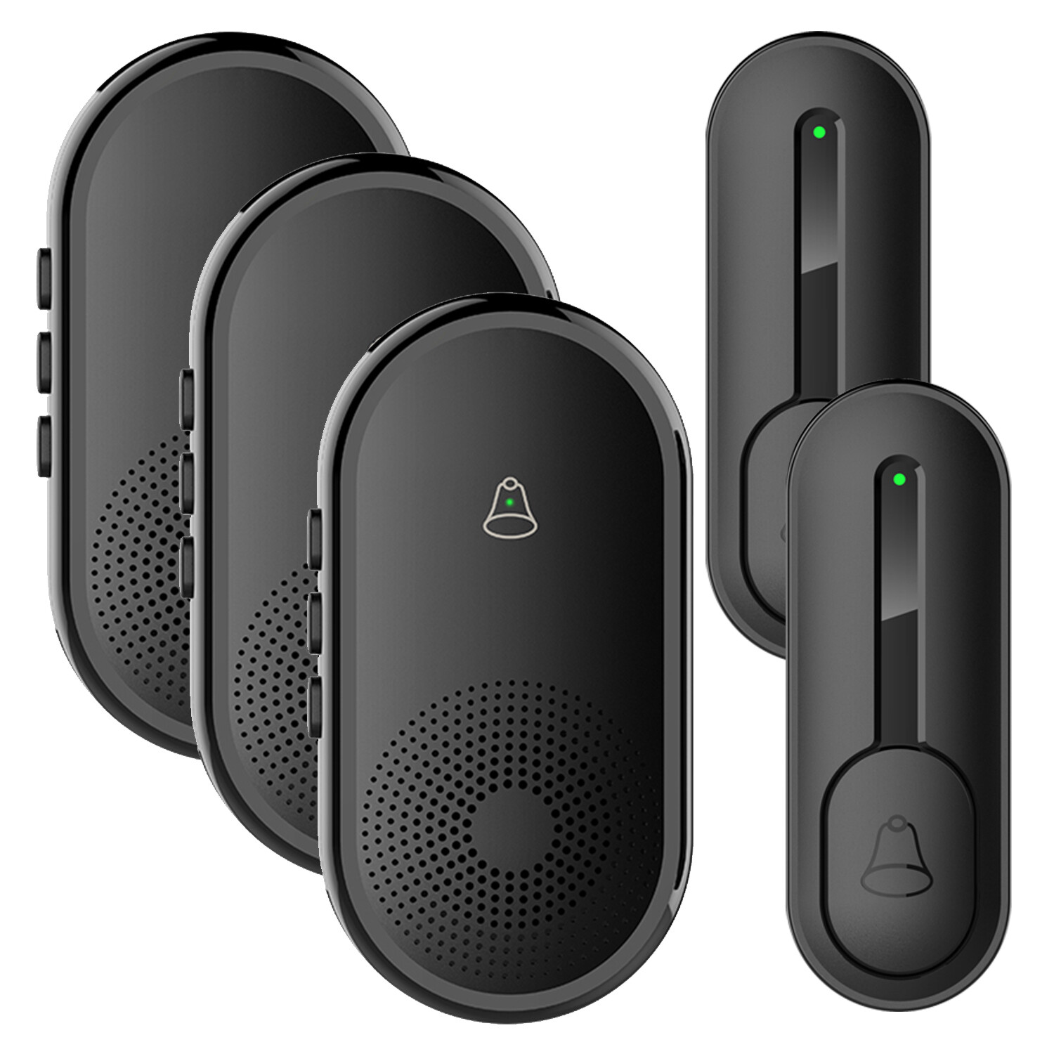 2 Cordless Outdoor Call Buttons + 3 Music Ringer Receiver, Wireless Doorbell
