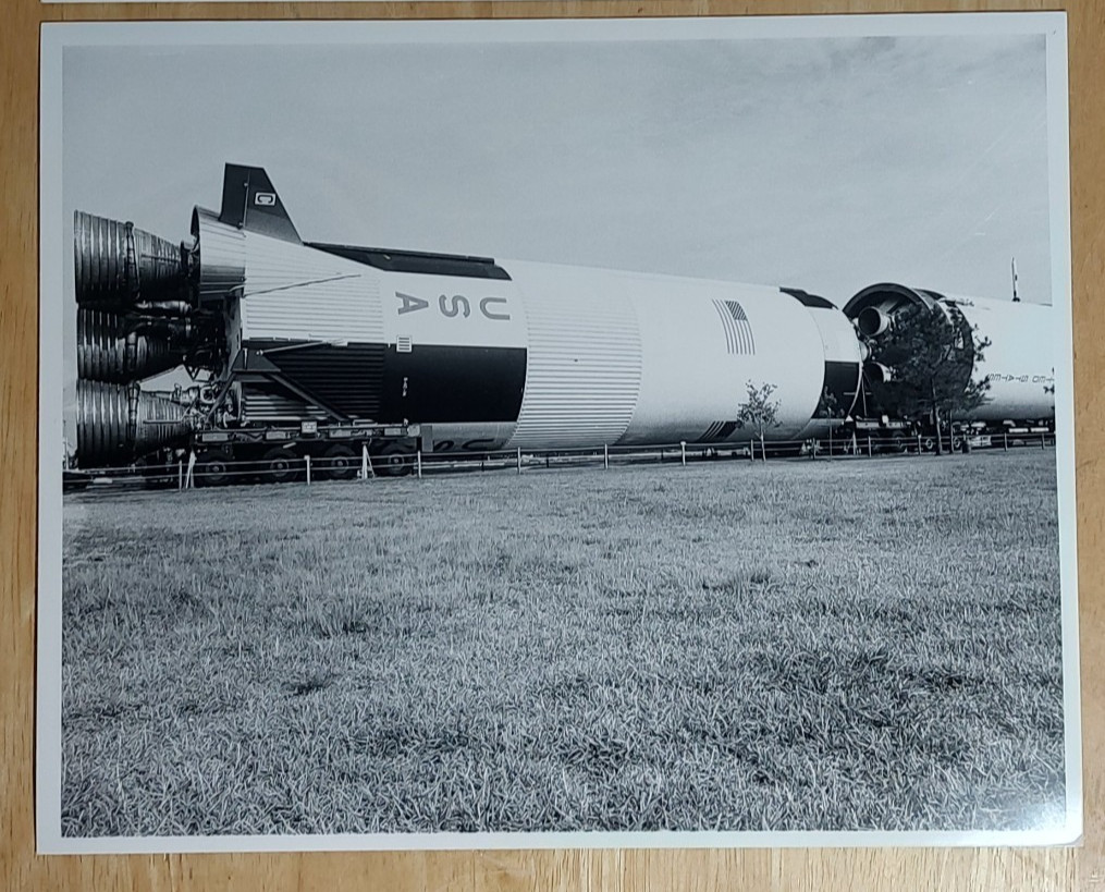 NASA Original 1970s Black & White Photo Johnson Space Center Saturn V Rocket