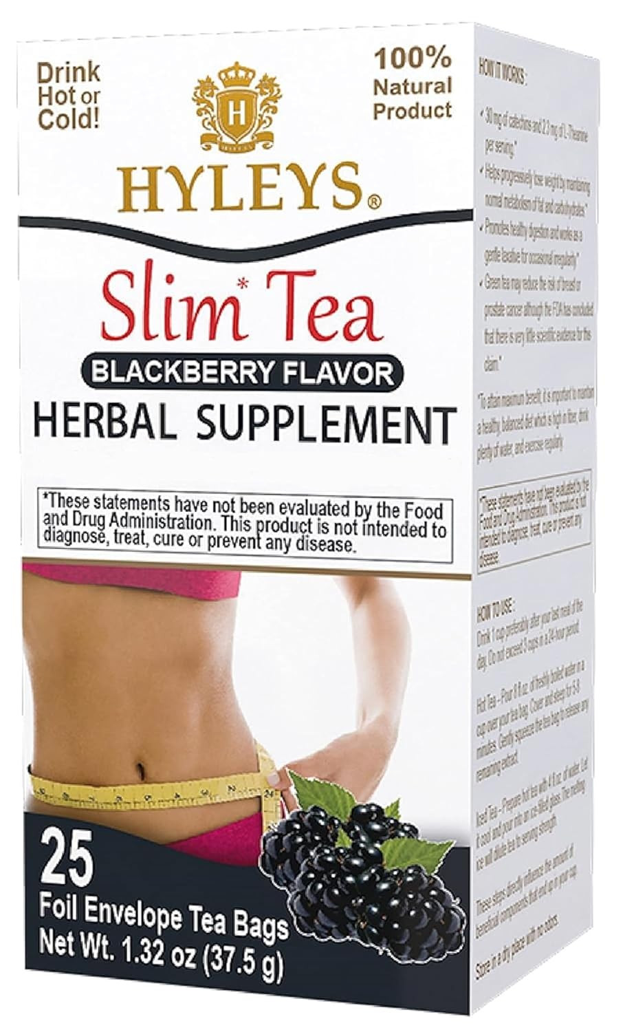 Slim Tea Blackberry Flavor - Herbal Supplement Cleanse and Detox - 25 Tea Bags