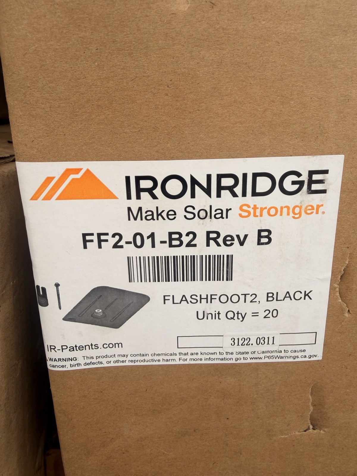 IronRidge FlashFoot 2 Kit, Qty: 20 Mil M IR FF2-01-B2 Rev B (Black Finish)