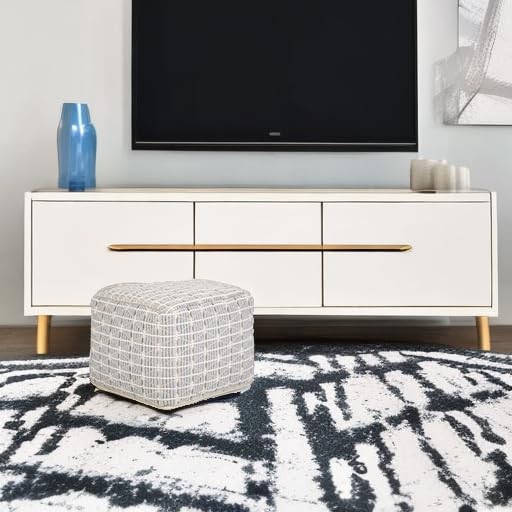 Noreen Square Pouf - 18 inch Wide 18"D x 18"W x 14"H Light Blue, White