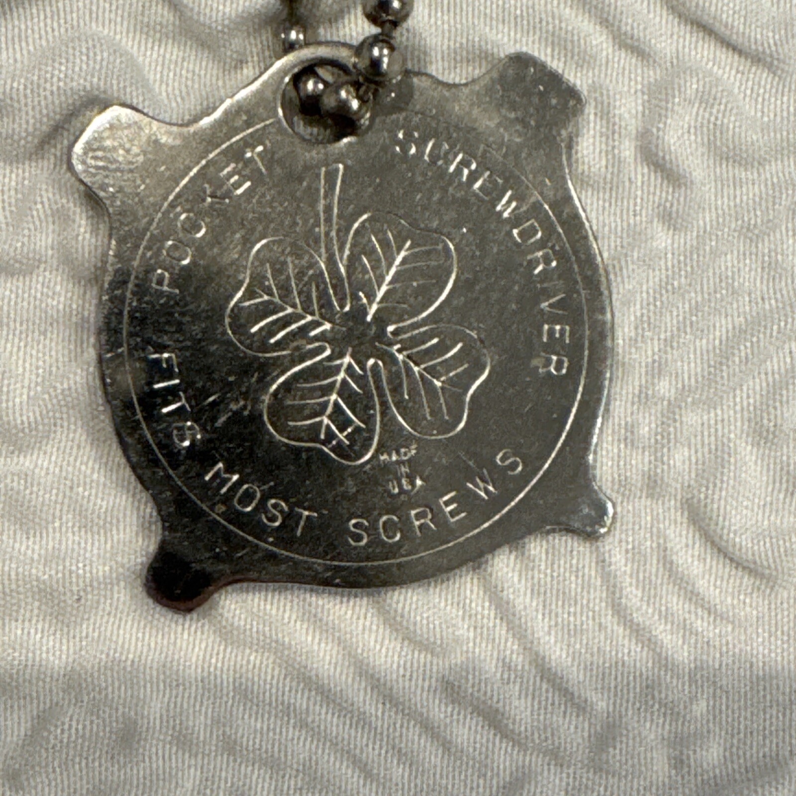 Vintage Powerful Pete Pocket Screwdriver Four Leaf Clover Key chain