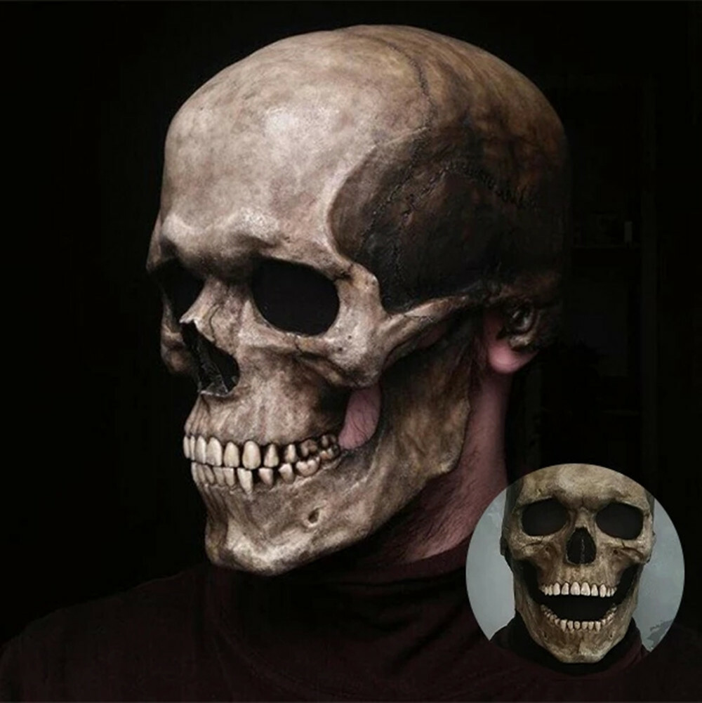 Halloween Scary Full Head Skull Mask with Movable Jaw Horror Party Costume Prop