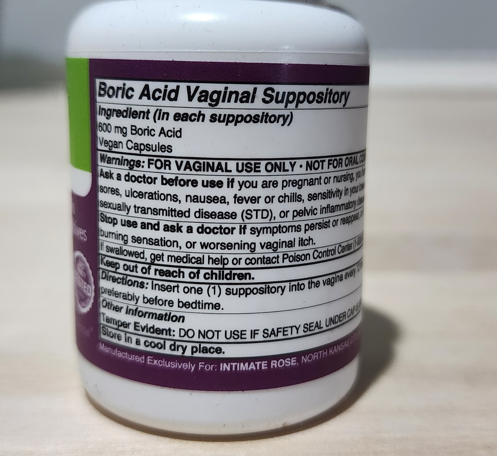 Intimate Rose Boric Suppositories -14 Count (600mg) 100% pure no fillers