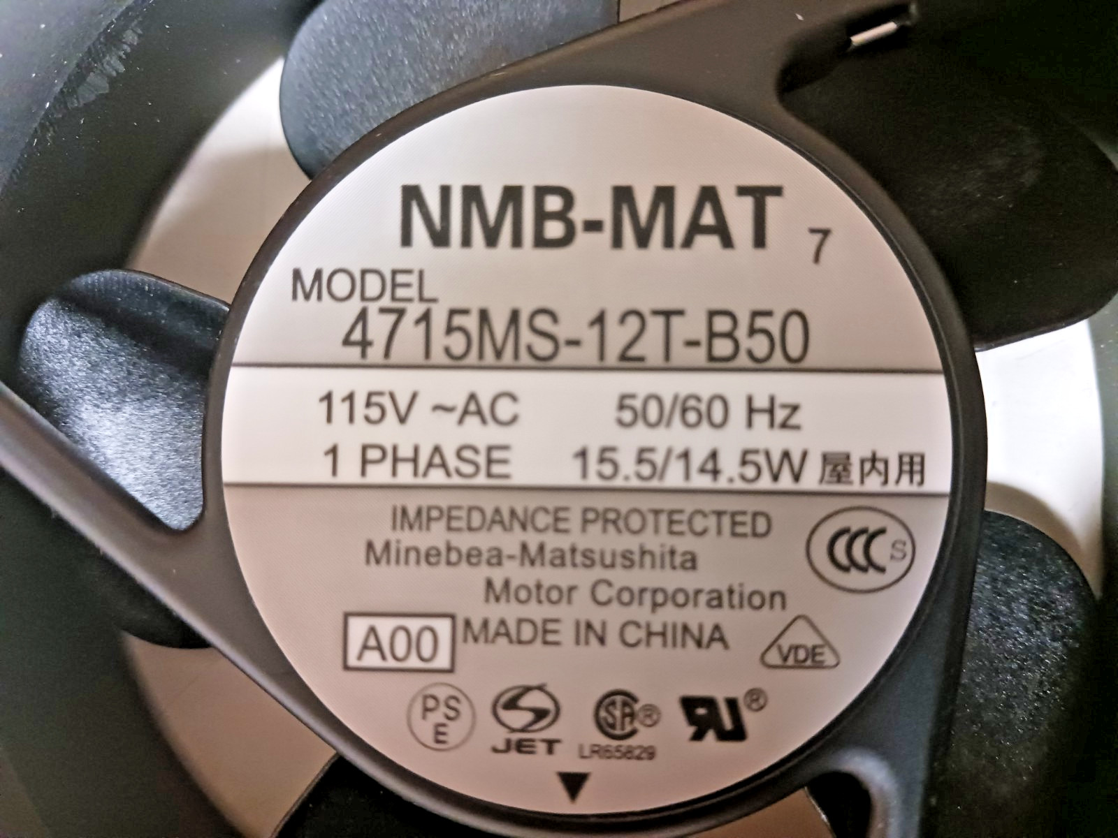 NMB-MAT 4715MS-12T-B50 Fan 115 Vac, 15.5/14.5W, 1 Phase, (Sold 7 per carton)