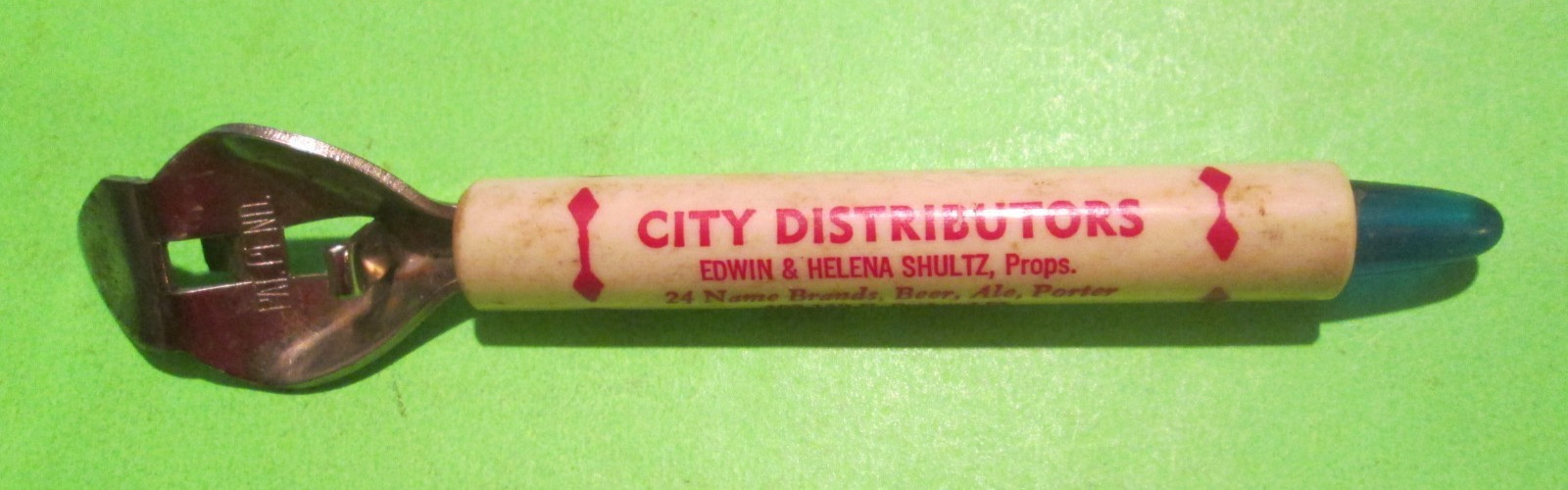 VTG  CITY DISTRIBUTORS SODA BEER  ALE SODA CAN BOTTLE PLASTIC OPENER BERWICK PA