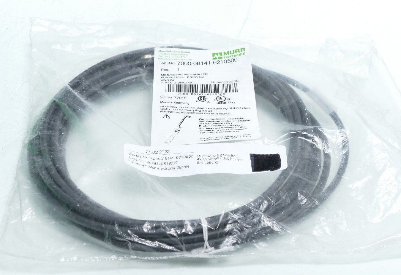 Murr Electronics EOL - M8 Bu. 90° A-cod. Free Ltg End 5m | 7000-08141-6210500