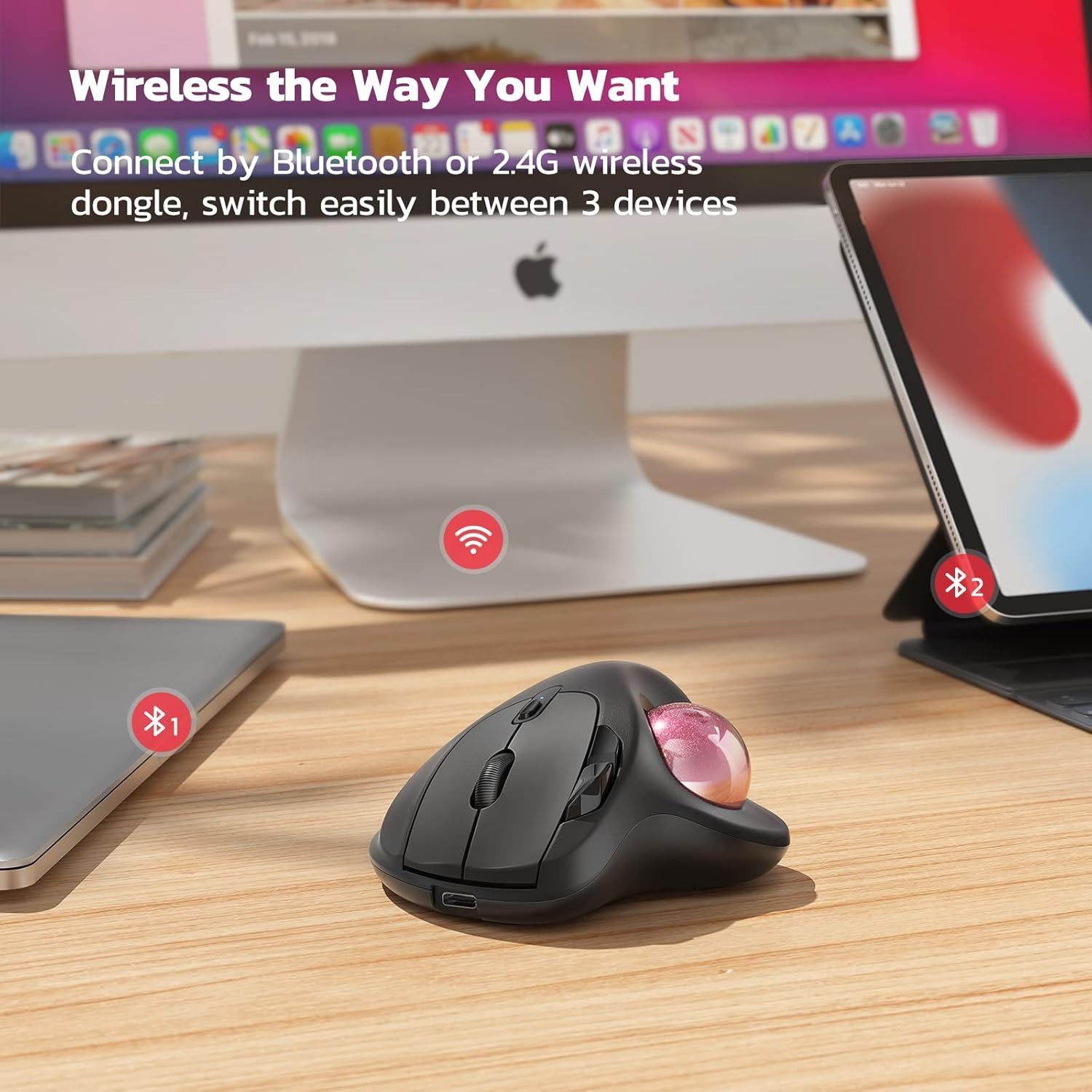 M501 Wireless Trackball Mouse, Rechargeable Ergonomic, Thumb-Controlled, Smoo...