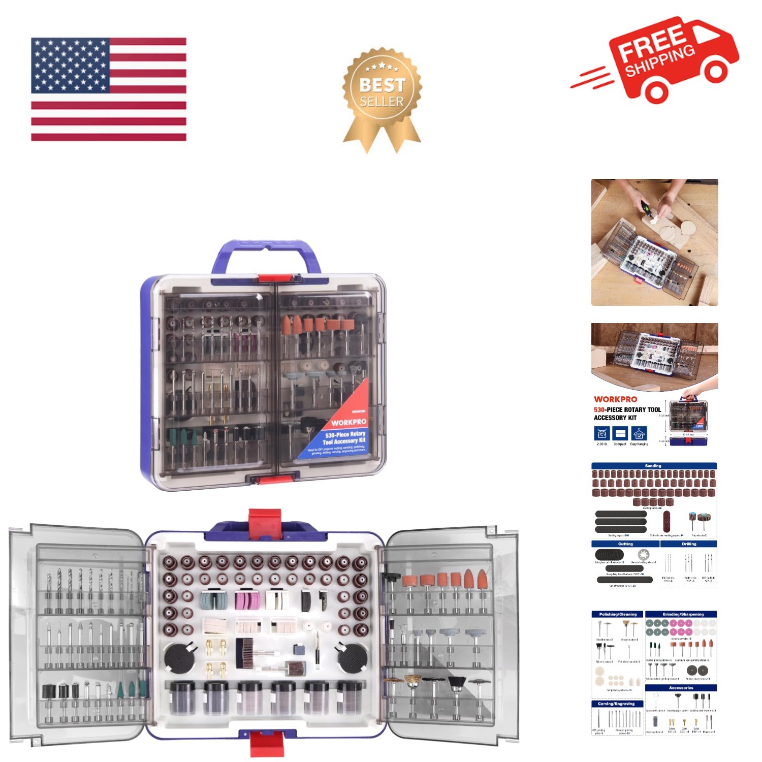 530-Piece Rotary Tool Accessory Kit, Rotary Tool Bits for Easy Cutting, Grind...