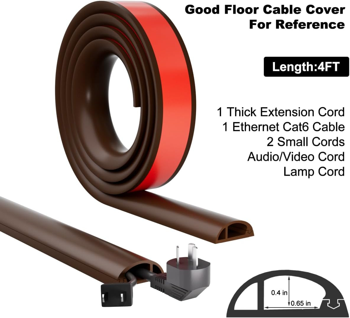 4FT Side-Open Extension Cord Covers for Wires on Floor,Silicone Power Cable Prot